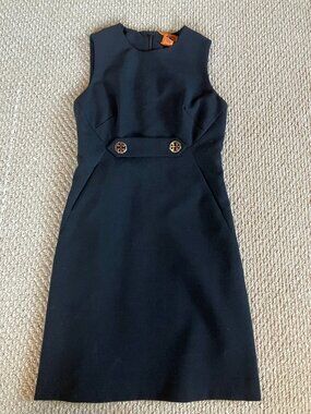 TORY BURCH Dress Sheath Career Wool Blend Sleeveless Pockets Black Size 6